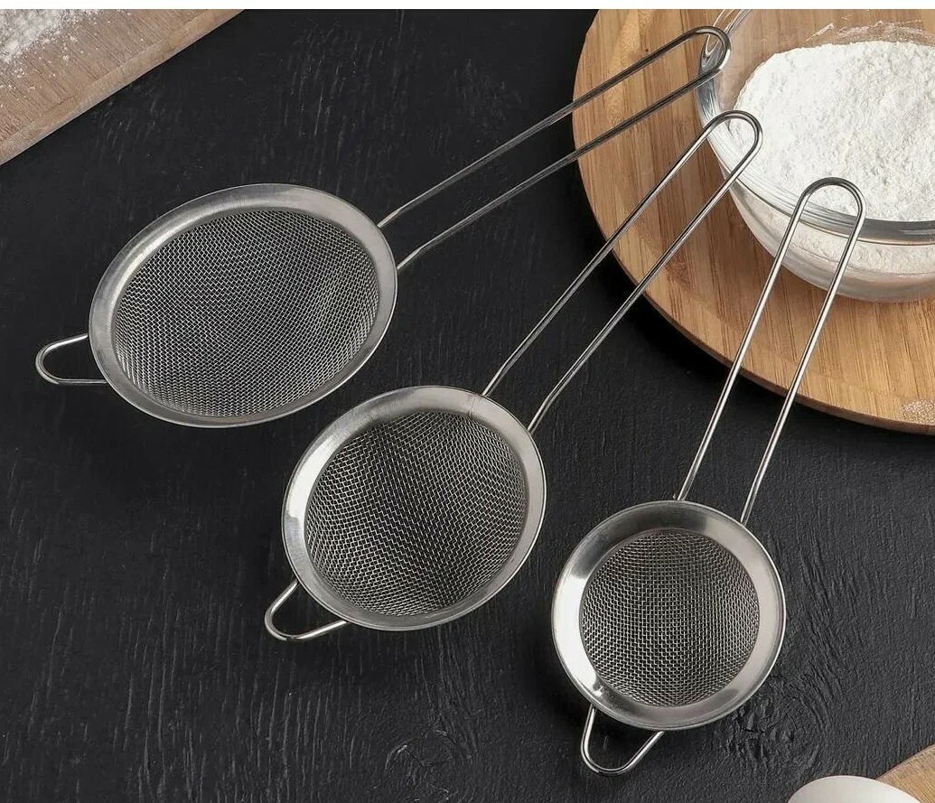 Набор сит из нержавеющей стали 3шт    Размеры-6.5/8/10 см Арт-1976