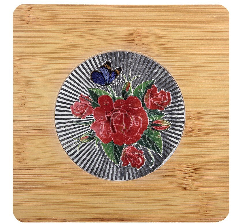 Подставка под горячее бамбук 19.5*19.5см с рисунком Арт-0580