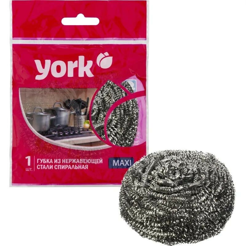 Губка "York" 1шт металл (нерж сталь),d=8см,27гр, спираль,Макси Губка "York" 1шт металл (нерж сталь),d=8см,27гр, спираль,Макси