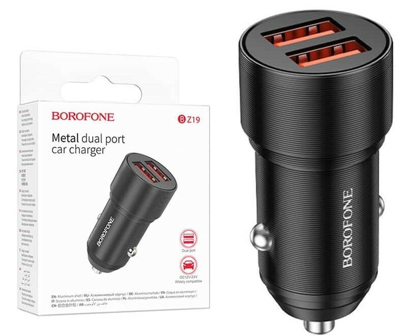 Зарядное устройство "Borofone"(Автомобильный) BZ 19 2USB 12W Черный Арт-1228 Зарядное устройство "Borofone"(Автомобильный) BZ 19 2USB 12W Черный Арт-1228