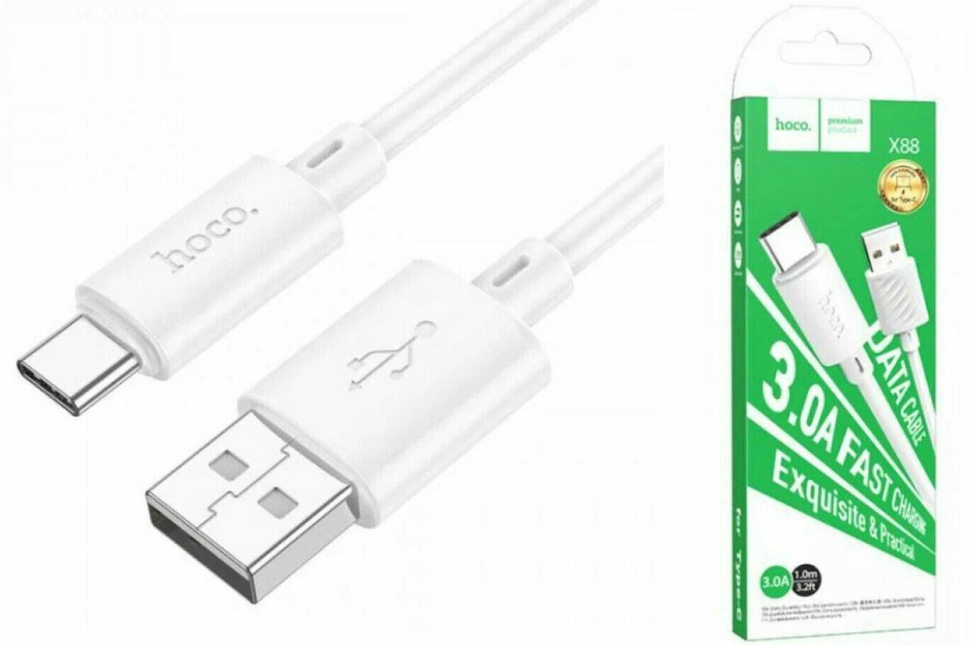 Кабель "Hoco" Type-C 1 метр белый (x88) Арт-3234 Кабель "Hoco" Type-C 1 метр белый (x88) Арт-3234