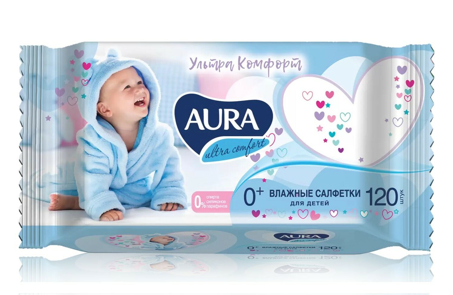 Влажные салфетки "AURA" 120шт детские ультра комфорт Арт-11577